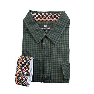 Buttercloth Green Plaid Knit Snap Front Shirt Flip Cuff Mens 2XL Long Sleeve